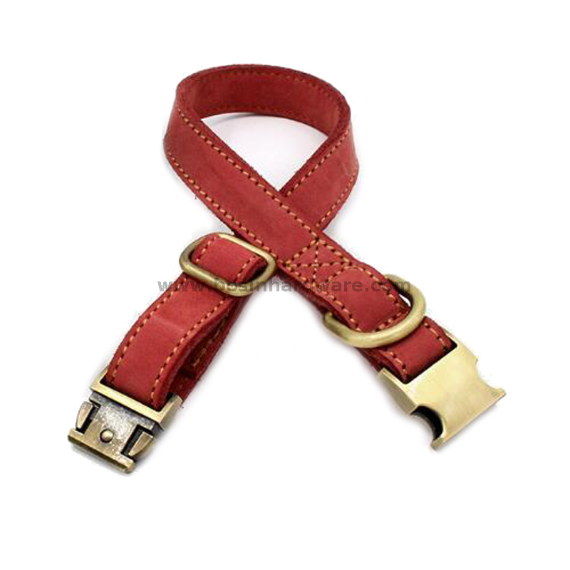 Classic Retro PU Leather Dog Choker Collar With Bronze Buckle