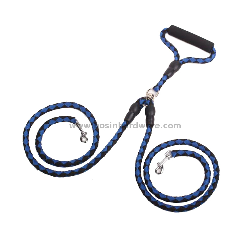 Double Heads Round Rope Dog Lead Leash with Handle Grip