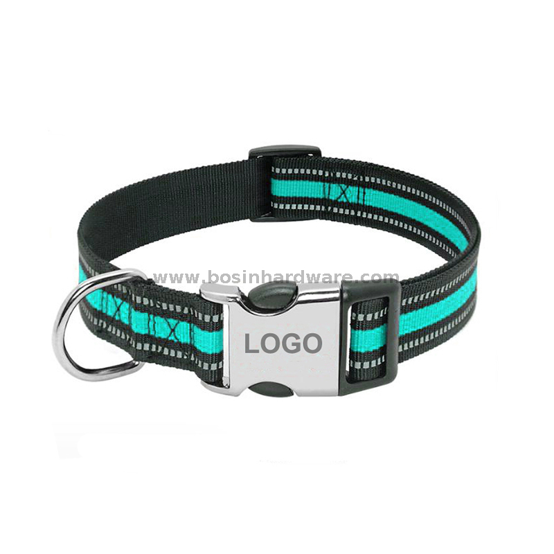 1 Inch Width Reflective Nylon Pet Collar with Engraved Logo Buckle