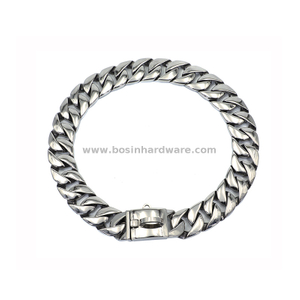 32mm Width Shiny Silver Stainless Steel Cuban Dog Chain Dog Collar