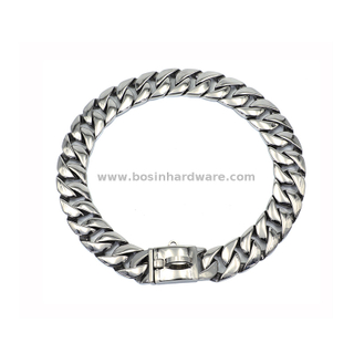 32mm Width Shiny Silver Stainless Steel Cuban Dog Chain Dog Collar