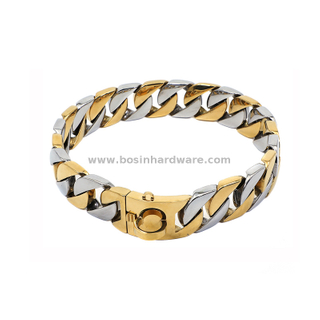Heavy Duty Sliver And Gold Dual Tone Cuban Chain Dog Collar for Pitbull