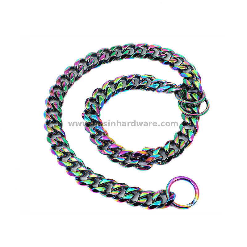 Heavy Duty Rainbow Stainless Steel Dog Choker Chain Collars