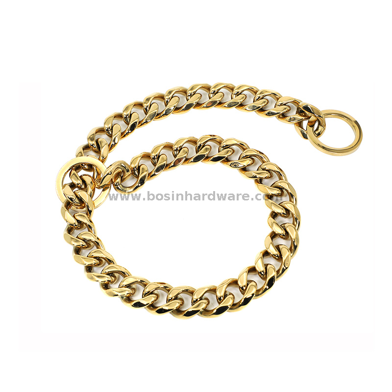  Hot Selling Gold Plated Cuban Dog Choke Collar Dog Chain with Big Ring