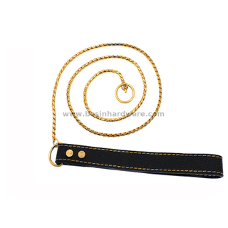 Outdoor Gold Snake Chain Pet Leach with Genuine Leather Handle for Dogs Or Cats