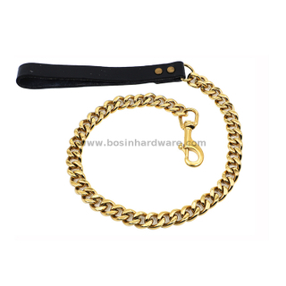 Polished Gold Stainless Steel Link Chain Traction Dog Lead Rope for Large Dogs