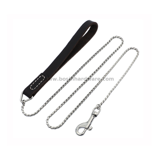  Leather Handle Snake Chain Slip Leash with Snap Hook for Dog Collar