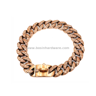 Rose Gold Exquisite Dog Cuban Chain Collar with Personalized Floral Designs