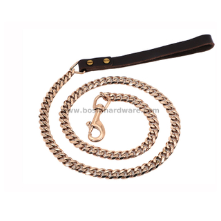 Luxury Rose Gold Curb Cuban Link Chain Leather Puppy Dog Leash