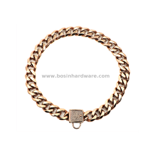 19mm Width Diamond Buckle Gold Cuban Chain Dog Pendant Necklace Collar
