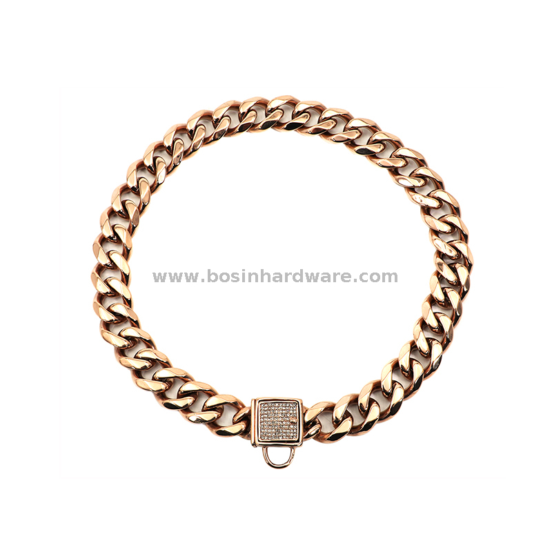 19mm Width Diamond Buckle Gold Cuban Chain Dog Pendant Necklace Collar