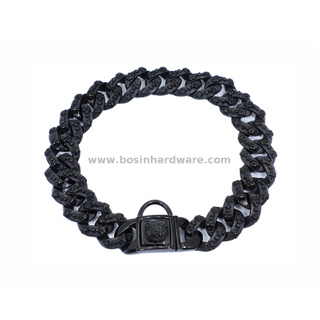 Cool Black Stainless Steel Cuban Dog Collar with Skulls Pattern 
