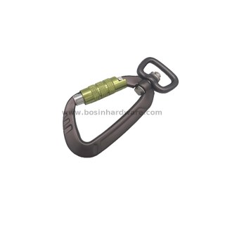 Quick Release Black Auto Twist Locking Aluminum Carabiner with Swivel Eye 