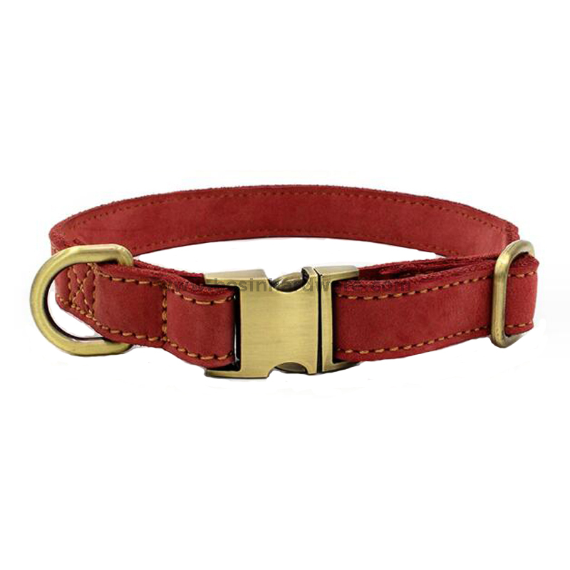 Classic Retro PU Leather Dog Choker Collar With Bronze Buckle