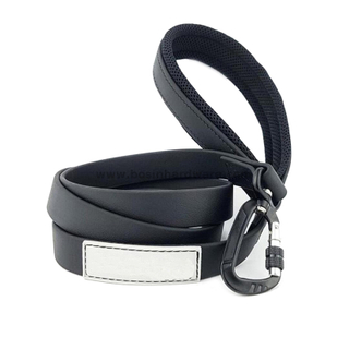Personalized Logo Soft Padded Handle Leather Pet lead Leash with Carabiner