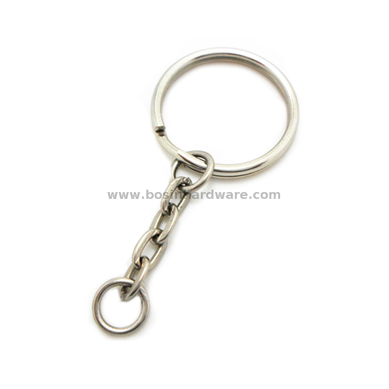 Nickel Round Split Key Ring with Chain Open Jump Ring Key Chain