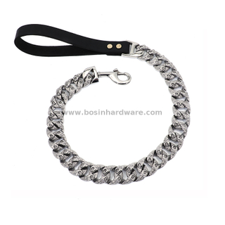 Cool Skull Carving Cuban Stainless Steel Metal Links Walking Training Dog Leash