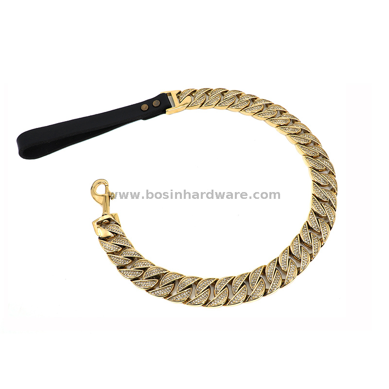 High Quality Cuban Link Gold Dog Diamond Leash for Bulldog
